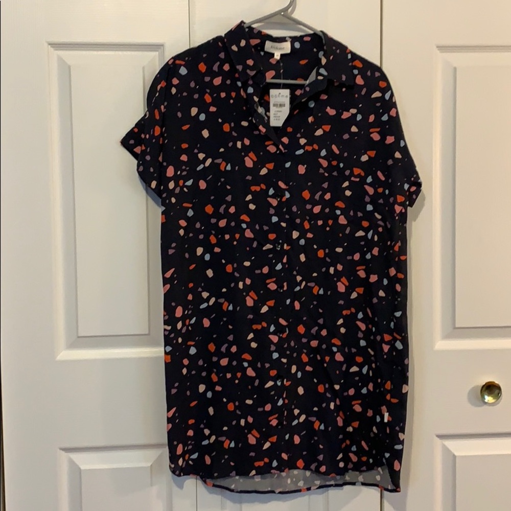 Terrazzo print button up shirt dress